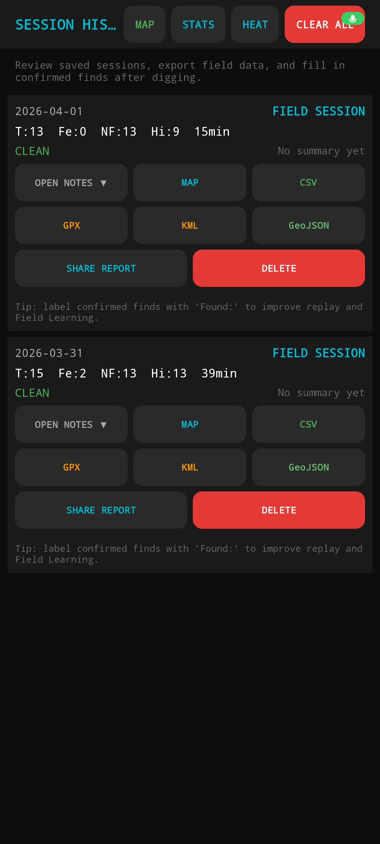 XpZeusTool session history screen